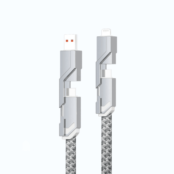 4-in-1 Flat Braided Anti-Tangle Charger Cord with Velcro